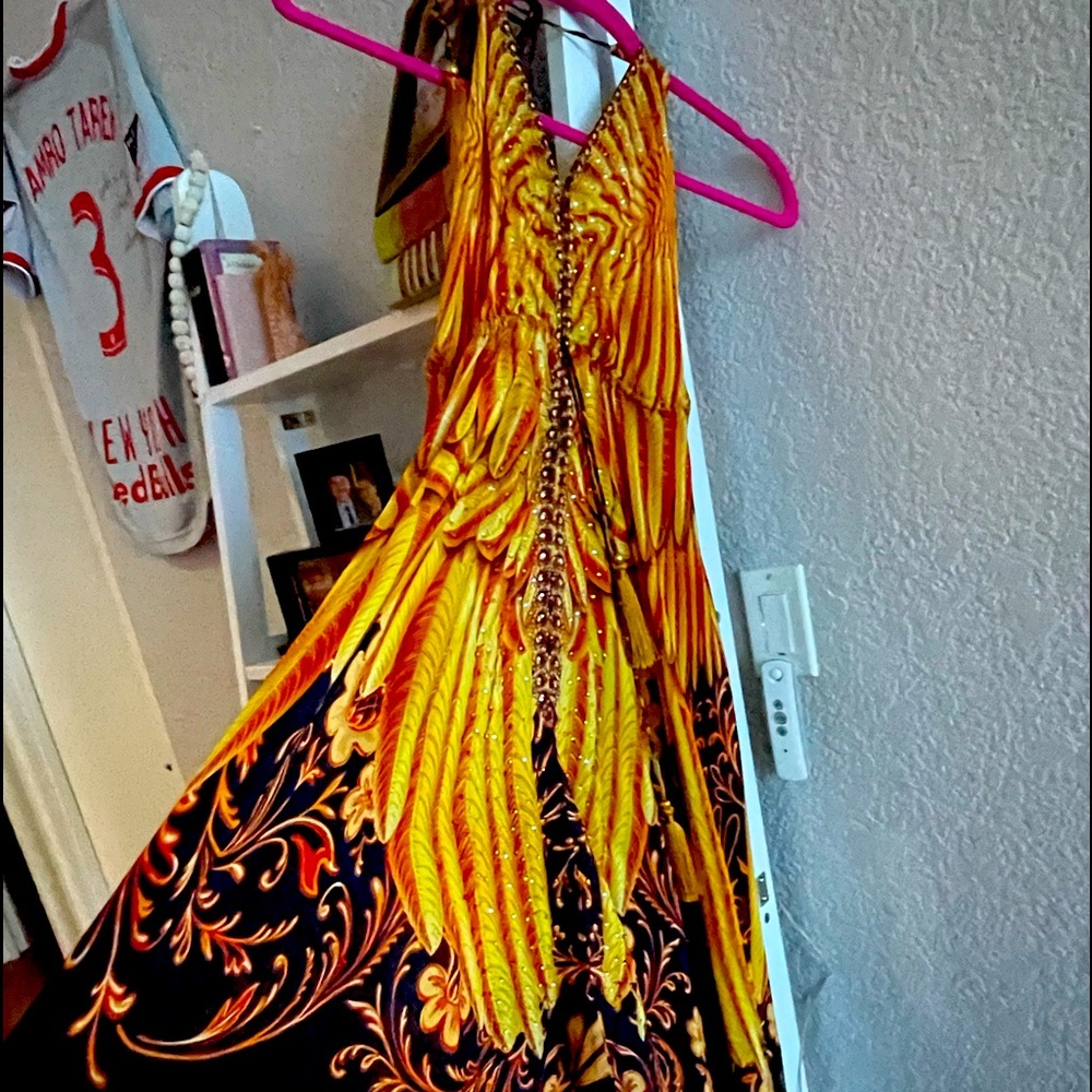 Long yellow dress- swimsuit cover up- cheetah